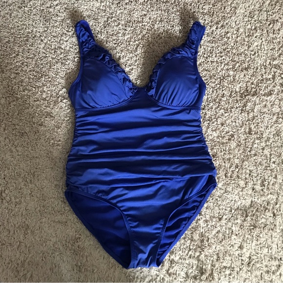 Jantzen Royal Blue 1-pc Bathing Swimsuit Body Slimming tummy control Size 12 - Picture 2 of 16